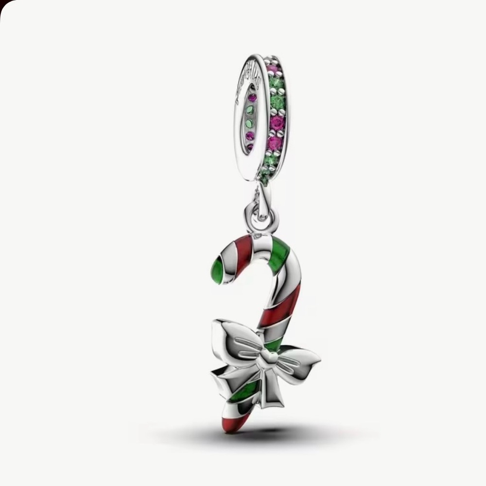Elegant Candy Cane Charm Bracelet with Red and Green Stripes